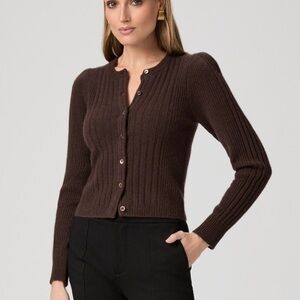 PAIGE Allessandro Rib Cashmere Cardigan Dark Chocolate Brown Color Size Small